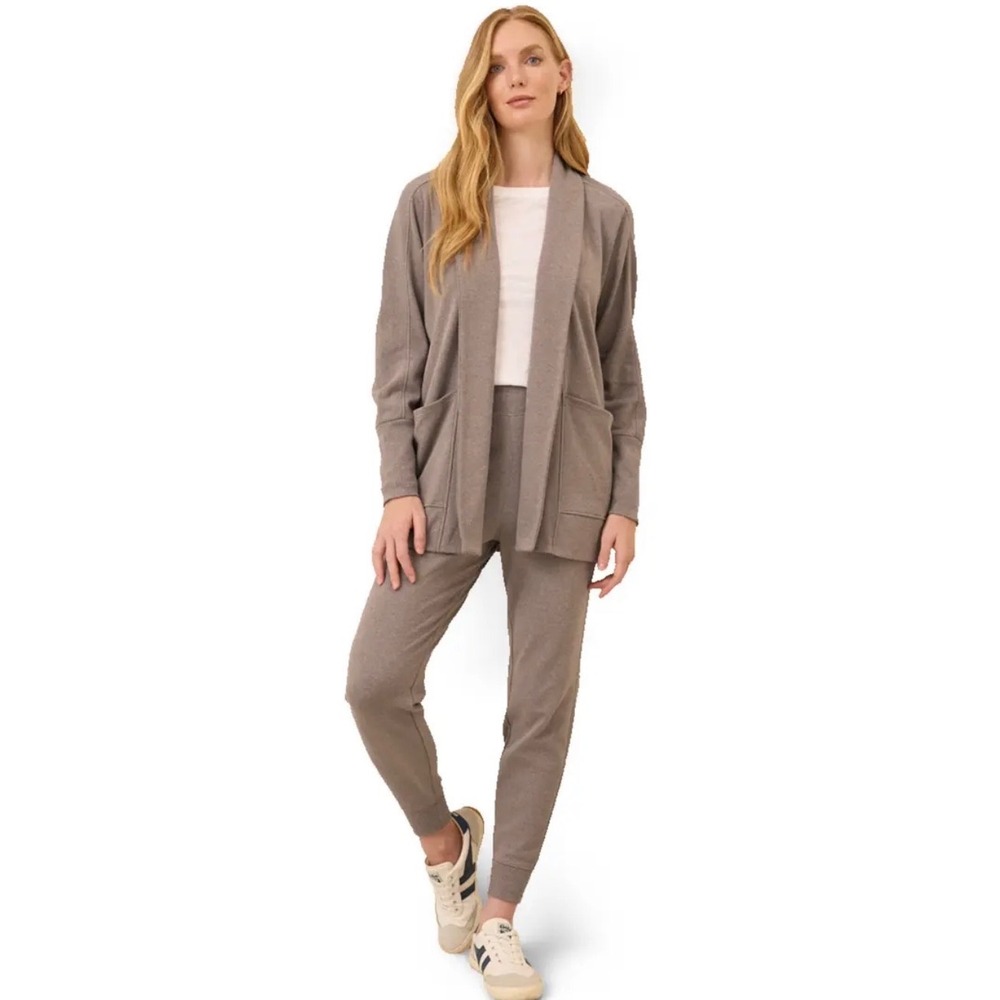 Pact Airplane Cardigan Jogger Set Medium taupe Organic Cotton travel lounge wear